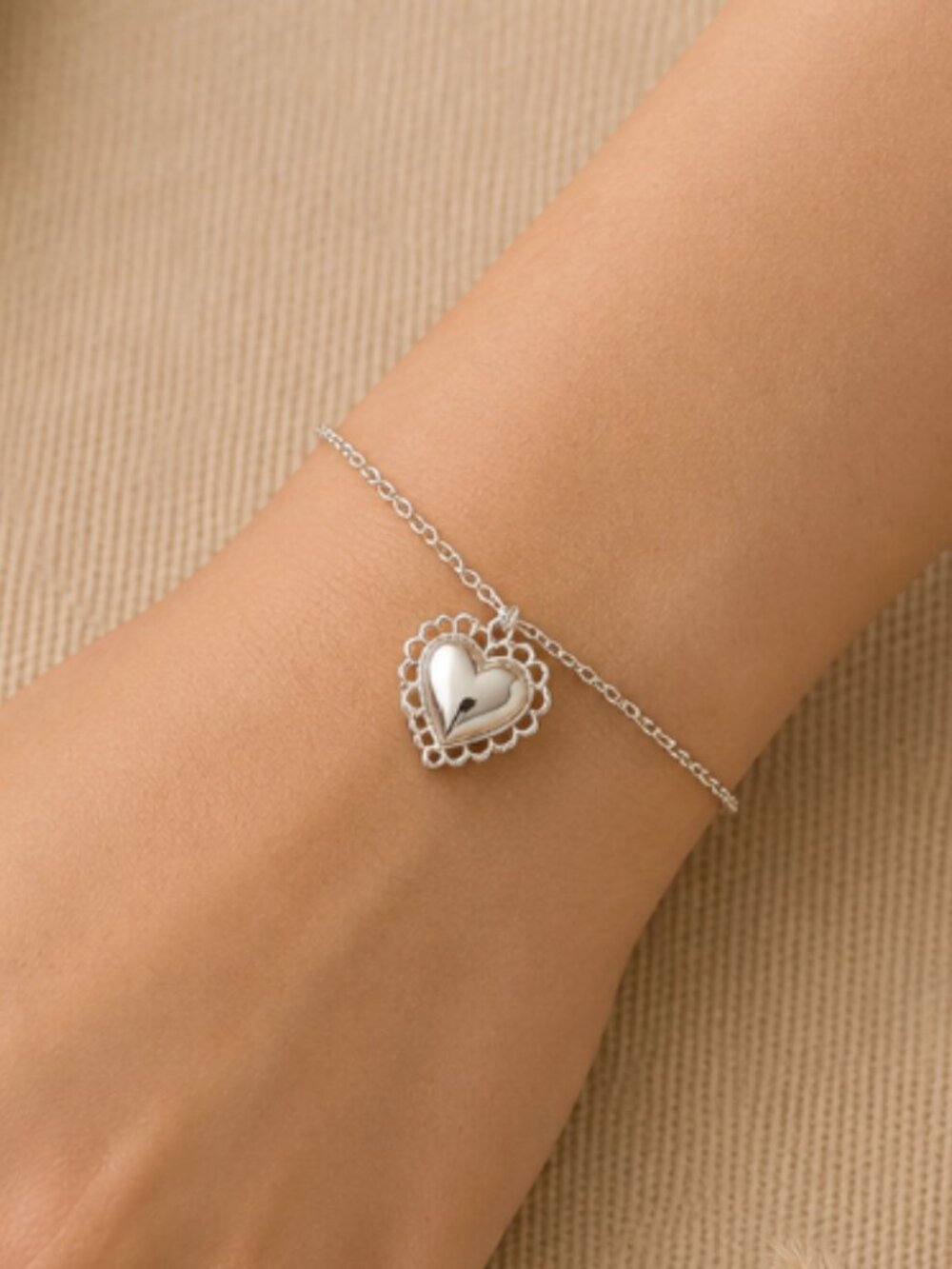925 Sterling Silver Heart Bracelet Delicate Dainty Lace Heart Bracelet